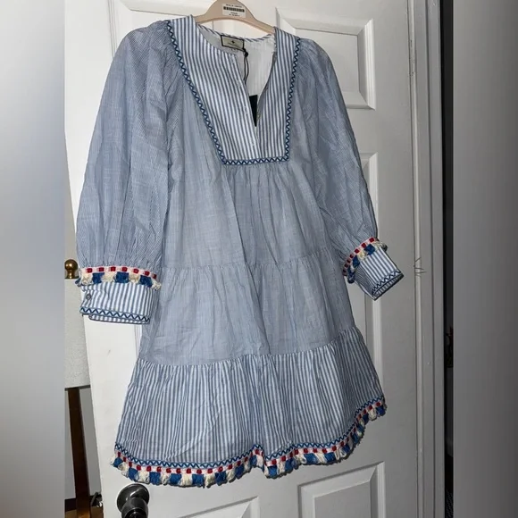Tuckernuck Chambray Stripe Fringe Jen Dress - Picture 2 of 3